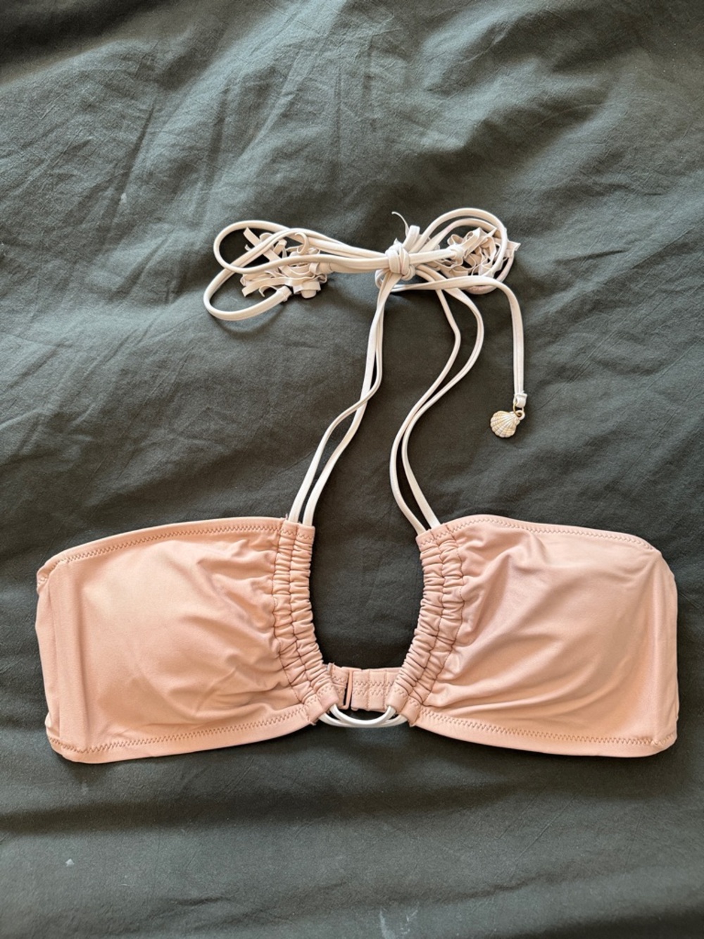 aerie tan Bandeau Bikini Top with halter sea shell detail